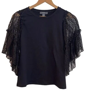 Primark Women’s Black Cotton & Lace Flutter Sleeve Blouse Size: S NWT - Picture 1 of 10
