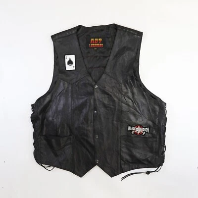 Vintage Aces & Spades Leather Motorcycle Vest Jacket Size 5XL Patches - Image 1 of 4