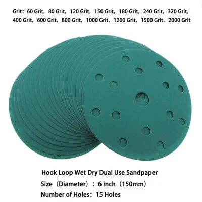 6 inch 15 Hole Hook Loop Sanding Discs 60-2000 Grit Orbital DA Sander Paper Pads - Image 1 of 4