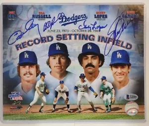 Cey Russell Lopes Garvey 8x10 BAS Auto RecordSettingInfield LA Dodgers Beckett - Picture 1 of 4