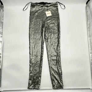 Superdown Women's Size Medium Gray Sequin Groovy Skinny Leg High Rise Pants NWT - Picture 1 of 12