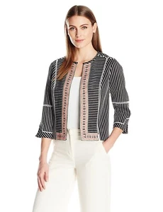 ¡Nuevo! Chaqueta RAFAELLA ~Talla MEDIANA~ Bordada Texturizada Rayas Frente Abierto - Imagen 1 de 4