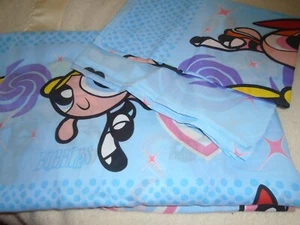 POWERPUFF GIRLS 3pc FULL size SHEET plus  2 cases- Bubbles Blossom Buttercup - Picture 1 of 2