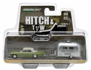 1:64 GreenLight HITCH & TOW 2 Green 1974 Dodge Monaco w/AIRSTREAM Camper NIP - Picture 1 of 1