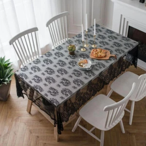Lace Tablecloth Rectangular Floral Embroidered Overlay Halloween Desk Decor - Picture 1 of 11