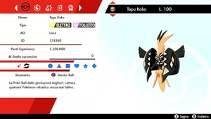 Tapu Koko Shiny 6 IV BR + Masterball Pokemon Sword Shield, Pokemon Spada Scudo - Picture 1 of 3