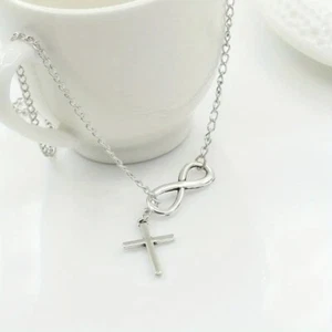 Silver Infinity Cross Necklace Womans Necklace - Picture 1 of 6
