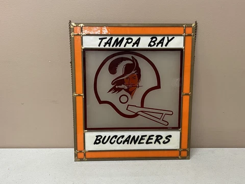 Vintage Tampa Bay Buccaneers NFL Football Hanging Stained Glass Panel Display Cover