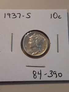 1937-S Mercury Dime 10c US Coin 90% Silver San Francisco Mint (84-390)