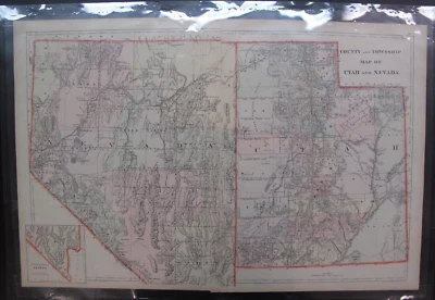 Antiguo mapa del municipio del condado de Utah y Nevada Great Salt Lake Carson City 1886 Foto 1 de 4