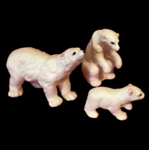 MINIATURE BONE CHINA POLAR BEAR FIGURINES FAMILY VINTAGE 1960'S JAPAN SET OF 3 - Picture 1 of 14