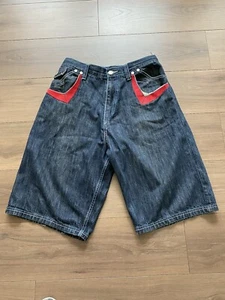 COOGI Herren 38 x 15 dunkelblau Denim lange bestickte Jeansshorts bunte Baumwolle - Bild 1 von 6