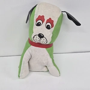 Vintage kleiner Jahrmarkt Karneval Preis Stofftier grün weiß Hund 9,5 Zoll Kunststoffohren - Bild 1 von 5