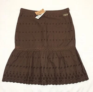 Gonna O'Neill Savannah marrone cotone occhiello svasato taglia 9 arty boho capesante nuova con etichette - Foto 1 di 6