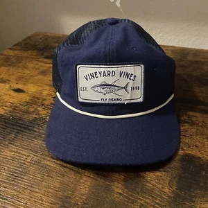 Vineyard Vines Fly Fishing Navy Poly/Laine Trucker Snapback Hat EUC - Picture 1 of 5