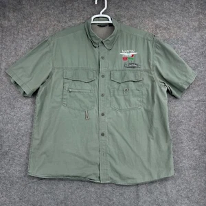 Eddie Bauer Button Up Shirt Mens XL Green Short Sleeve Pockets Fishing Outdoors - Picture 1 of 12