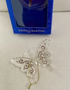 Adorno navideño vintage de vidrio soplado con mariposa de cristal Reed & Barton - Imagen 1 de 4