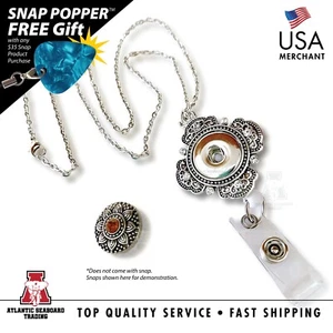 Quatrefoil Floral Snap Button Retractable Badge ID Card Holder Lanyard/Necklace - Picture 1 of 6