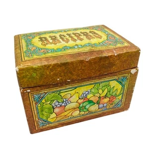 Caja de recetas de cocina vintage años 70 con tarjetas y divisores decoración retro kitsch - Imagen 1 de 3