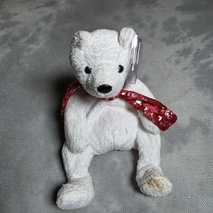 Ty Beanie Baby 2000 Holiday Teddy – White Bear Red Sparkle Scarf – New Wit Stain - Picture 1 of 5