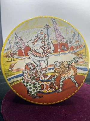 Payasos y animales de hojalata de metal circo vintage 7 1/4" redondo amarillo Foto 1 de 4