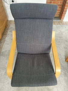 Ikea Poang Armchair Oak Veneer Frame Dark Grey (Hillared anthracite) Fabric - Picture 1 of 9