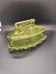 Mid Century Green Glass Flat Iron Shape Criss Cross Imperial USA - Picture 1 of 16