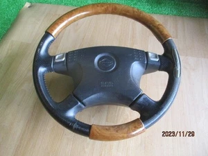 NISSAN Stagea WGC34 Wood Leather Steering Wheel Genuine Used JDM - Picture 1 of 10