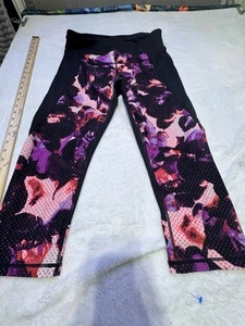 Calvin Klein Performance Leggings Women's L Black Pink Purple Floral Yoga - Picture 1 of 8