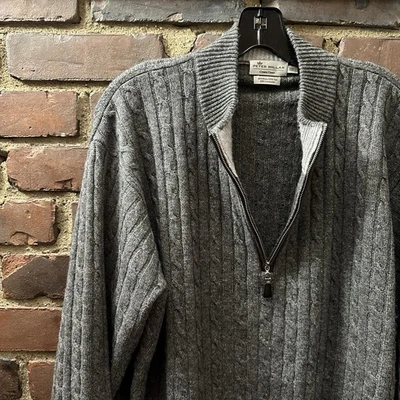 Suéter Peter Millar Crown Polar Gris Lana Yak Cachemira 1/4 Cremallera Cable XXL Foto 1 de 4