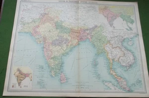 LARGE VICTORIAN MAP OF INDIA & FARTHER INDIA FROM THE TIMES ATLAS 1896 - Picture 1 of 1