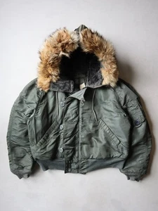 Vintage 60s 70s Alpha Industries N-2B Flight Jacket Fur Hood Size L Made in USA - Bild 1 von 9
