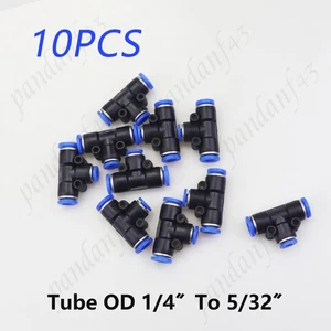 10pcs Pneumatic Reduced Tee Union, Push In Fitting, 1/4" OD to 5/32" OD - Foto 1 di 7
