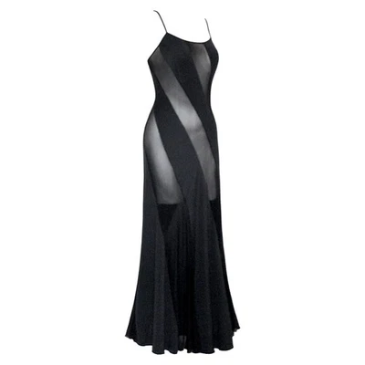 Maxi Vestido Sin Mangas Talla L Vintage Frederick’s of Hollywood Negro Rayas Malla Recortado Foto 1 de 4