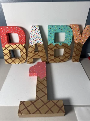 定制彩绘生日字母“BABY 1”1岁生日冰淇淋主题 — 第 1/4 张图片