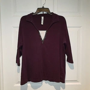 Women's sz 18W 20W Purple 3/4 Sleeved Shirt LA Blues V Neckline is Embellished - Picture 1 of 6