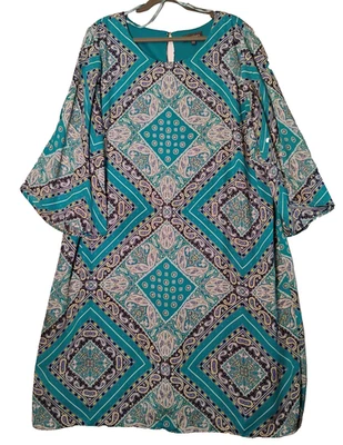 Vestido Vaina Luxology Talla 22/24 Turquesa Forrado Estampado Paisley Costero Playa Foto 1 de 4
