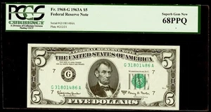 1963 A $5 Dollar Federal Reserve Note Chicago Serial # G31801486A PCGS 68 PPQ - Picture 1 of 2