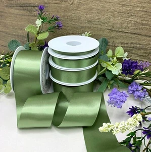 Sage green satin double satin ribbon wedding gift bow card khaki Berisfords wide - Picture 1 of 7