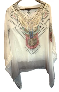Polita Made in Italy Silk Resort Boho Poncho Top Womens Crochet Lagenlook Sheer - Picture 1 of 11