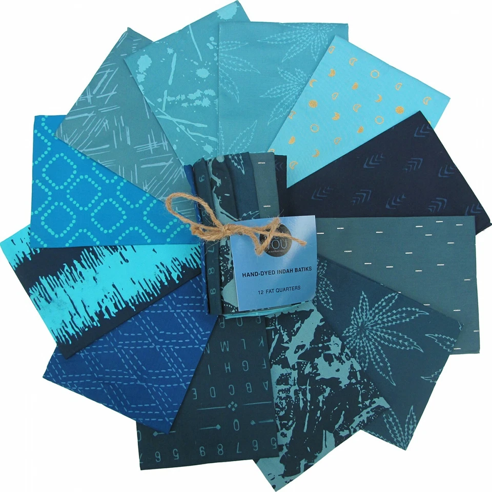 Hoffman Fabric Blueberry Me You Indah Batik Fat Quarter Bundles 12pcs Hand Dyed - Image 1 of 1