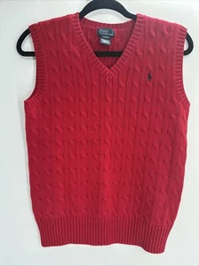 Polo Ralph Lauren Boys Red Sweater Vest Cable Knit Holiday L 14-16 - Picture 1 of 5