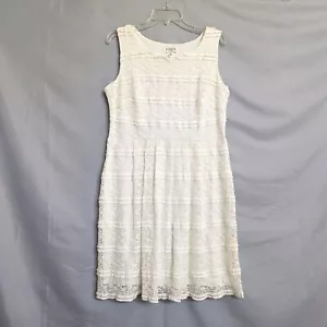 Enfocus Studio Ivory Floral Lace Sleeveless Dress Size 14 Stretchy Tiny Ruffles - Picture 1 of 11