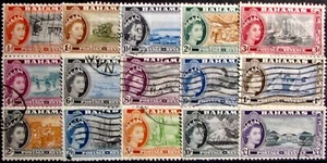 1954 BAHAMAS #158-173: F/VF Used - 'QEII' short pictorial set of 15 - Picture 1 of 2