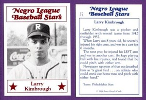 Larry Kimbrough Phil Stars 1986 Larry Fritsch Negro League Baseball Stars #37