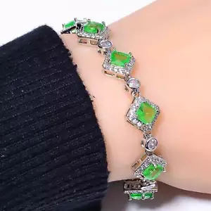 Green Amethyst & CZ 925 Sterling Silver Tennis Bracelet 7.99" B6 - Picture 1 of 3
