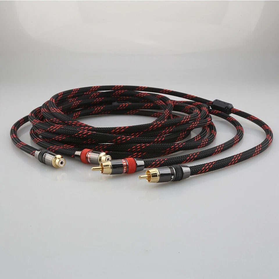 Hi-Fi RCA Phono Extension Plug to Socket Audio Cable 2× Male to Female Connector - Image 1 of 4