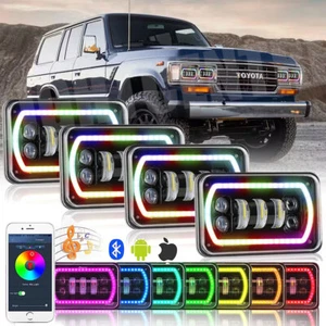 4pcs 4x6'' LED Headlights RGB Halo For Toyota Landcruiser 60 61 62 80 Series - Picture 1 of 9