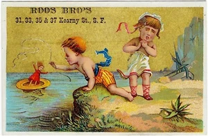 SELTENE ROOS BROTHERS VTC SAN FRANCISCO'S FÜHRENDE HERREN KLEIDUNGSMACHER 1880er STRANDSZENE - Bild 1 von 2