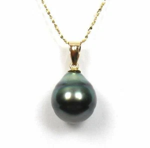 Colgante de fianza simple perla negra tahitiana de 10-11 mm oro amarillo 14K - Imagen 1 de 1